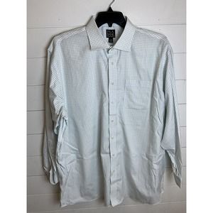 JOS Banks Men Blue & White Checked Cotton Dress Shirt 18-35 Preowned‎